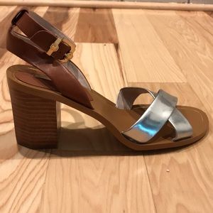 Chunky heel silver and leather sandals
